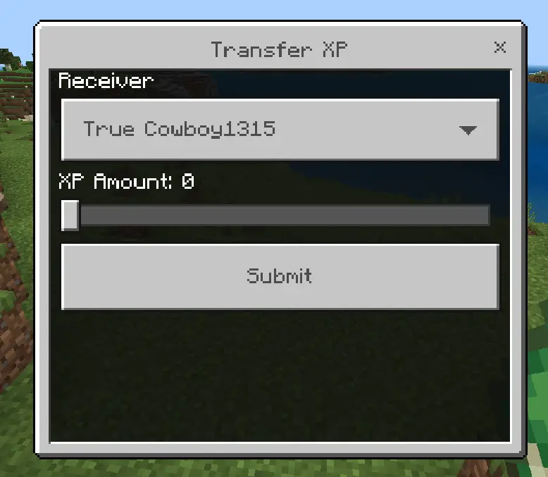 Выбор количества опыта, которое можно передать другому игроку