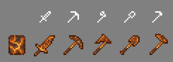 Магмовые инструменты и оружие на сером фоне