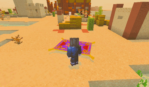 Игрок забирает парящий ковер в инвентарь