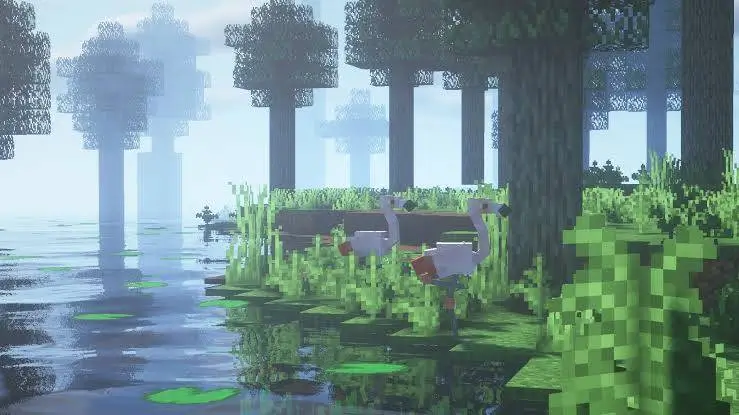 Фламинго в реке с реалистичными волнами