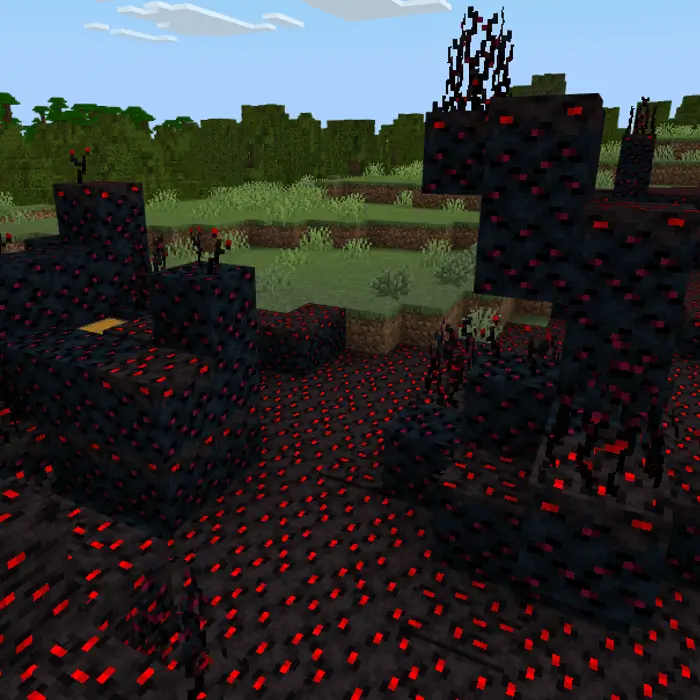 Небольшая территория с новыми черными блоками земли