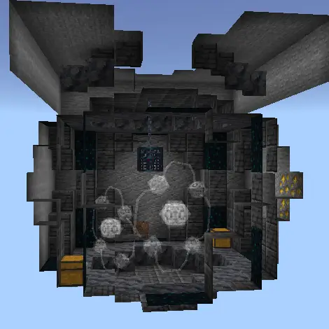 Подземная структура с сундуком и серыми шарами