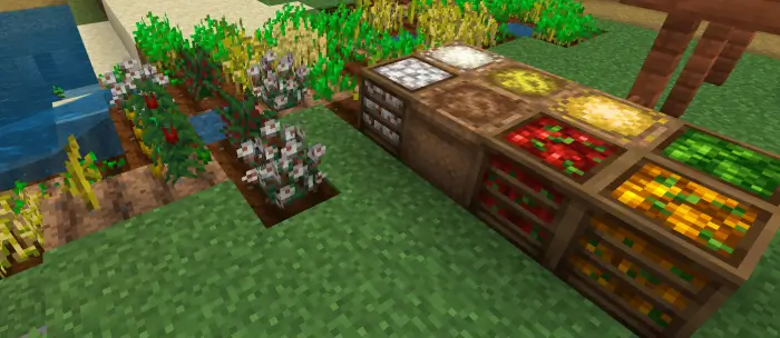 Ящики и мешки с ингредиентами возле грядок