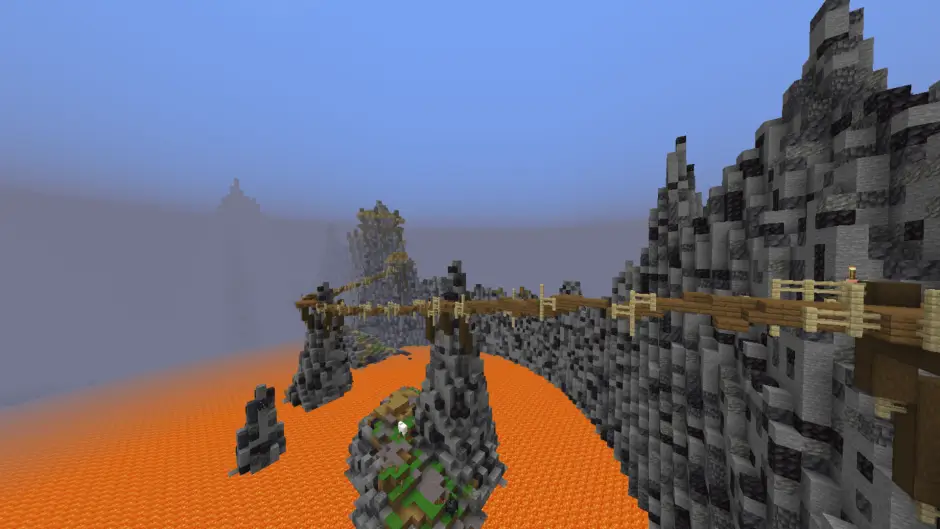 Подвесной мост над огромным озером лавы