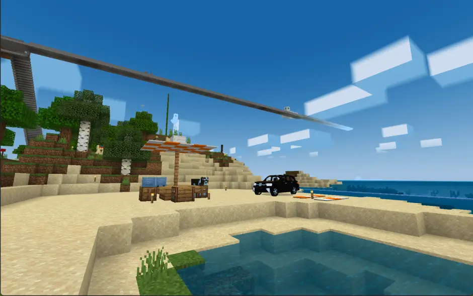 Автомобиль и зона для пикника на пляже