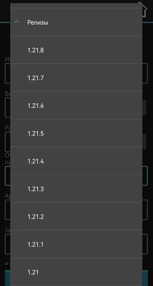 Выбор Minecraft версии в лаунчере