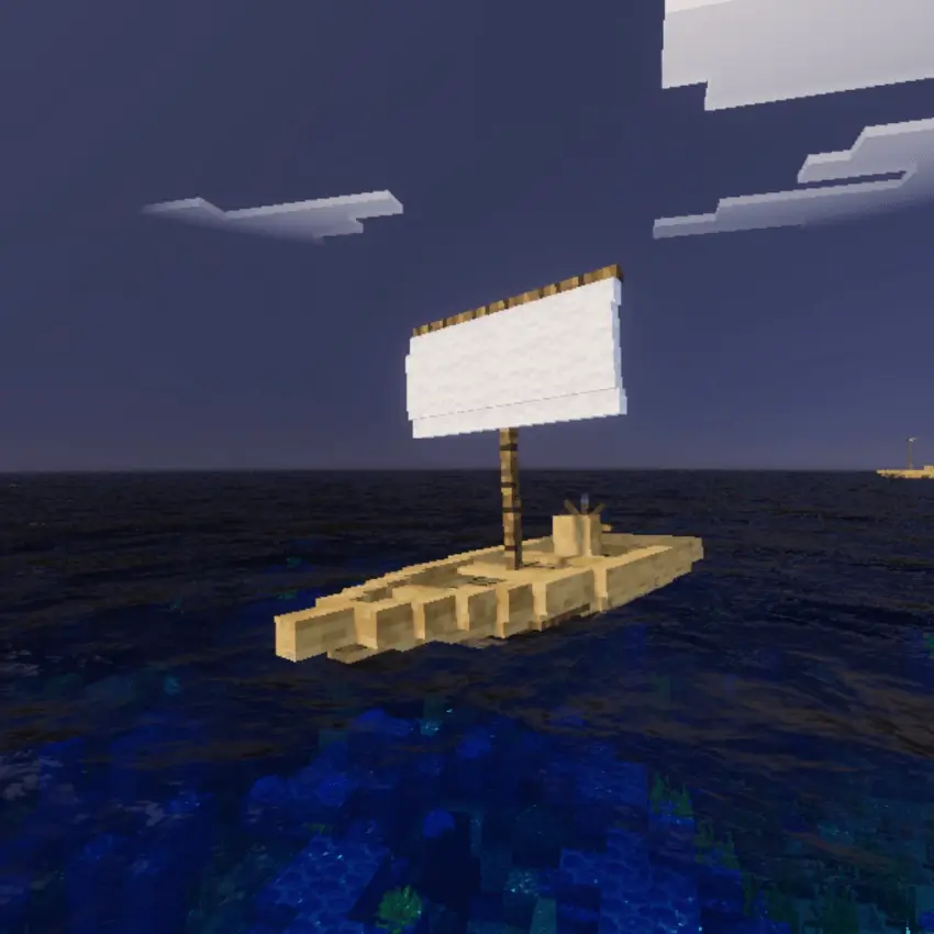 Парусник со штурвалом в открытом океане