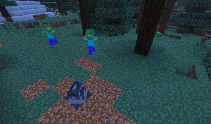 Защитный блок стреляет в толпу зомби