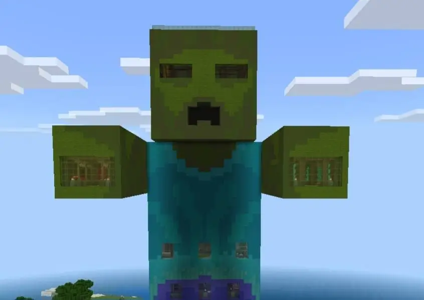 Большая статуя зомби с комнатами внутри