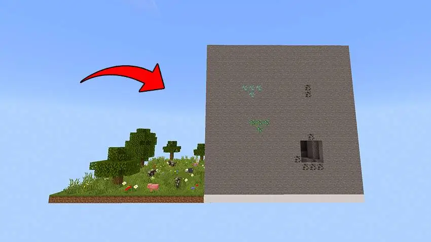 Каменная скала с рудами рядом с поляной