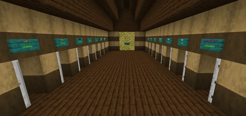 Коридор из дерева с множеством дверей