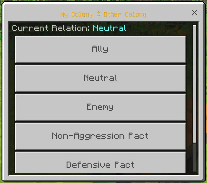 Меню для объявлении войны