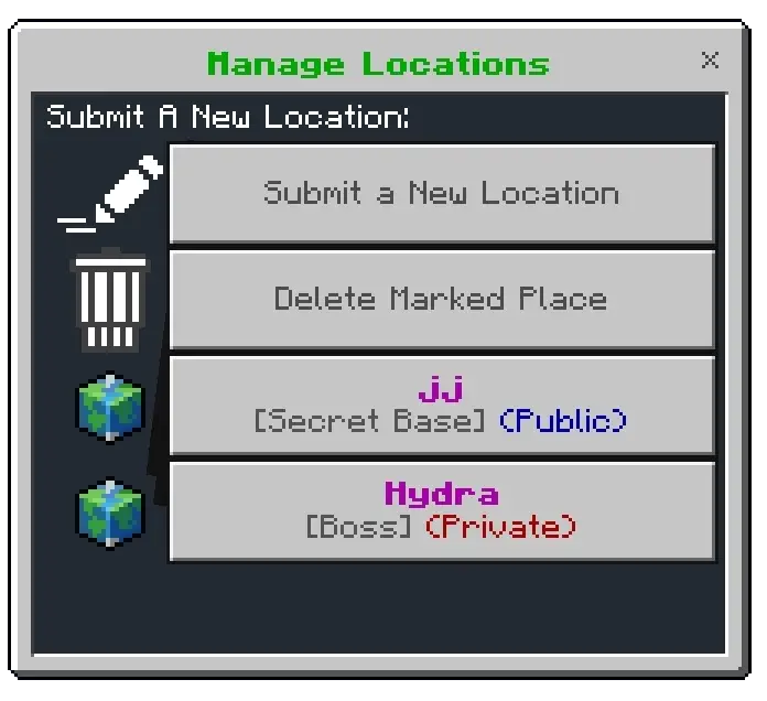 Особое меню для создания точек телепортации