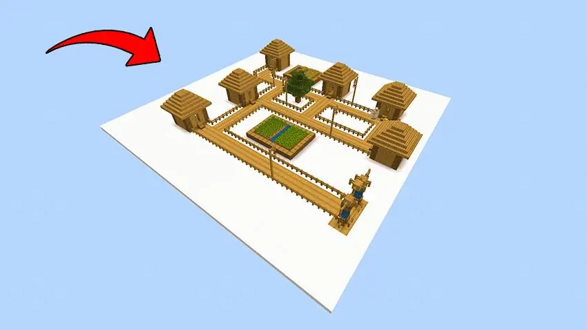 Деревня с домами и огородом в облаках