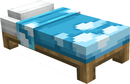 Голубая кровать с облаками на одеяле