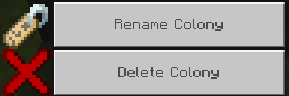 Кнопки переименования и удаление колонии