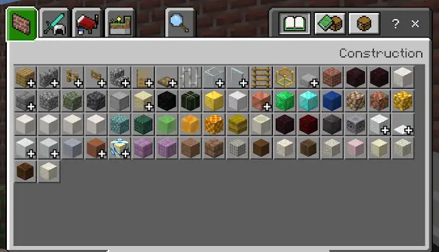 Новые блоки в творческом инвентаре игрока