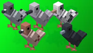 Пять разных голубей с крапинками на зеленом фоне