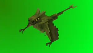 Зеленая виверна с крыльями и желтыми глазами