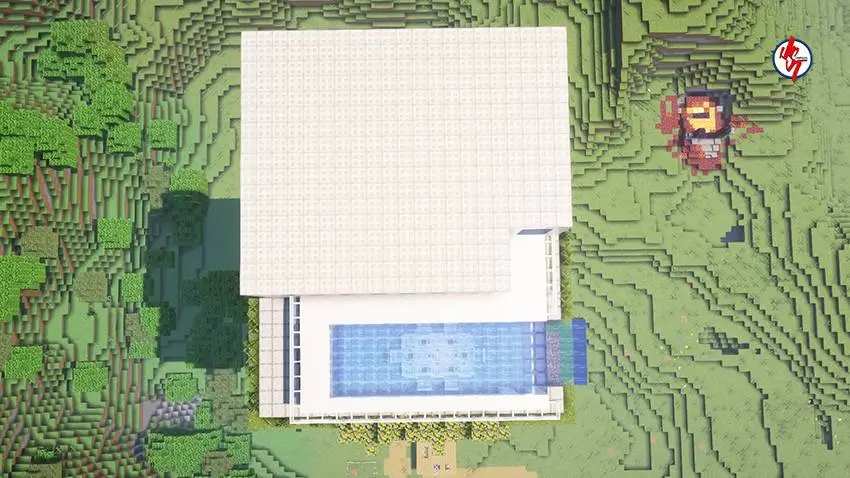 Вид сверху на белый дом над равниной