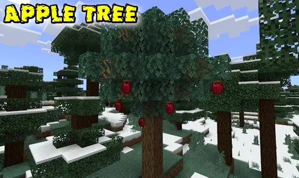 Яблоня среди заснеженных деревьев