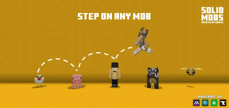 Игрок прыгает по некоторым мобам на желтом фоне