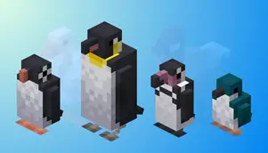 Четыре вида пингвинов разных цветов и размеров