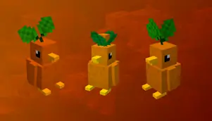 Маленькие оранжевые пингвины с листьями на голове