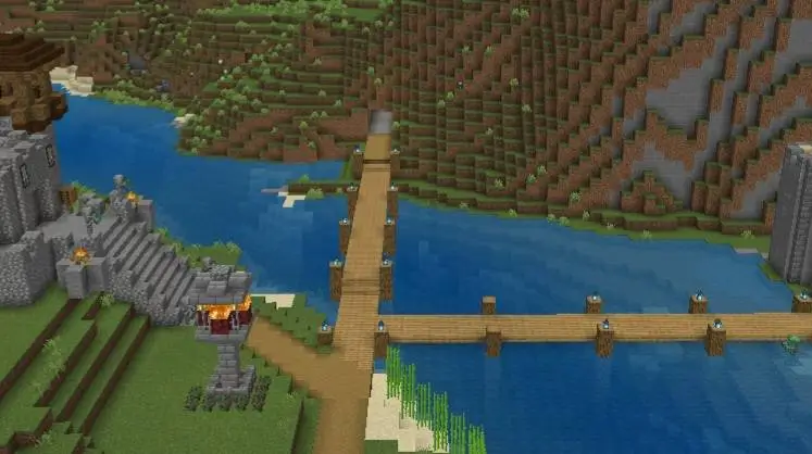 Каменное здание и два моста над водой