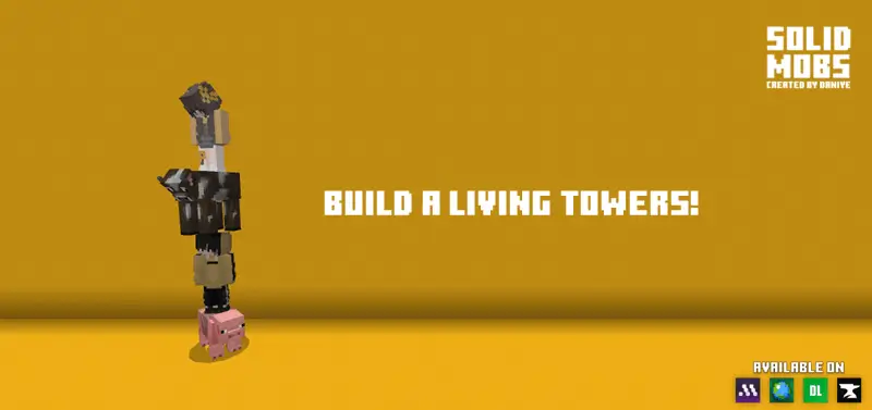 Башня из двух мобов и игроков в желтой комнате