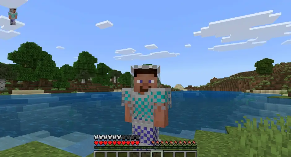 Игрок в кольчуга на фоне озера