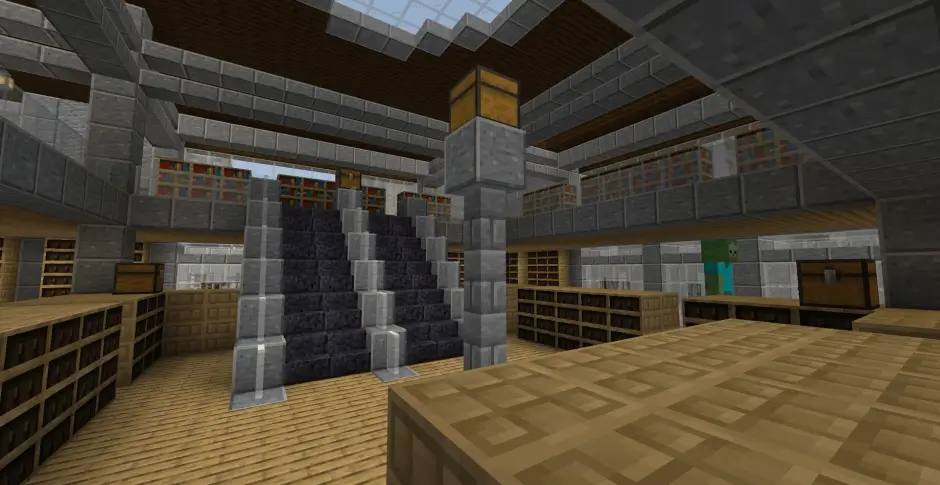 Библиотека с книжными полками и сундуками