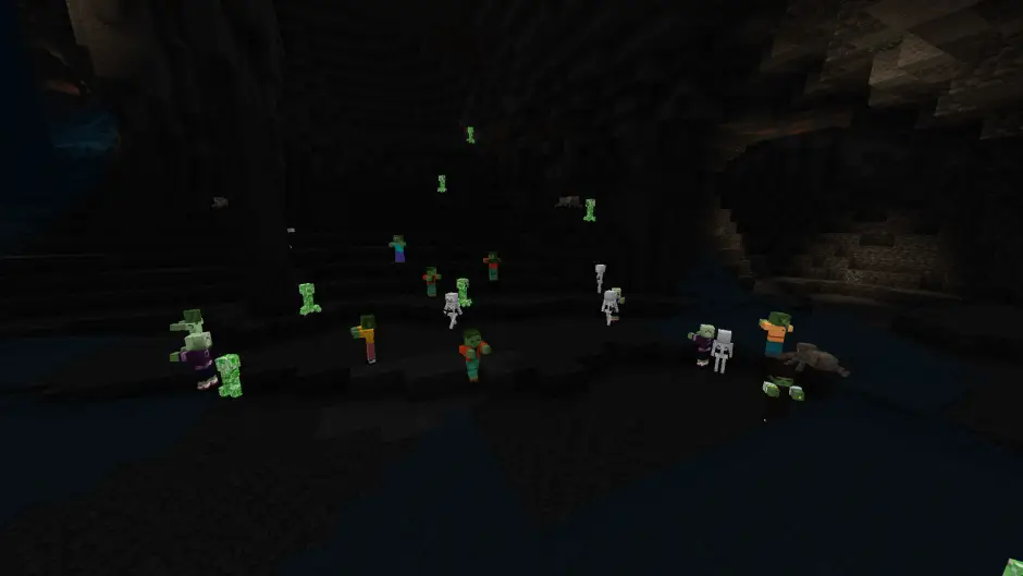 Светящиеся мобы в пещере