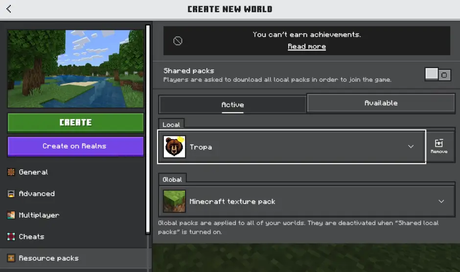 Choosing a resource pack