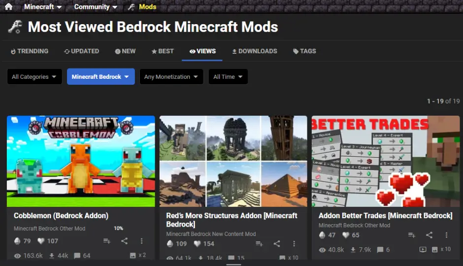 Внешний вид сайта PlanetMinecraft