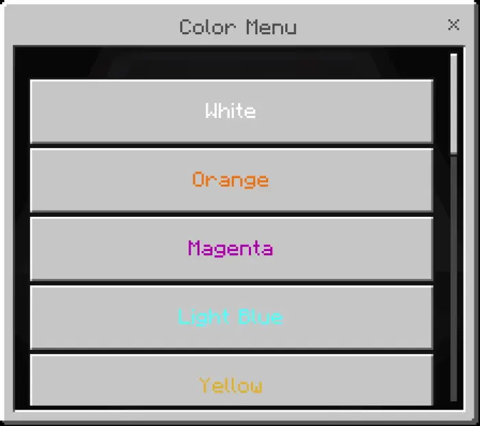 Меню выбора цвета портала