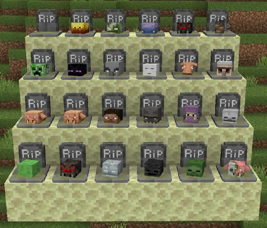 Головы монстров на надгробиях