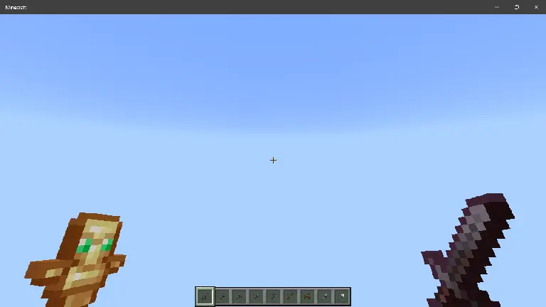 Игрок в небе с уменьшенными текстурами предметов