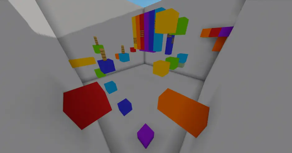 Светлая комната с радужными блоками и паркуром