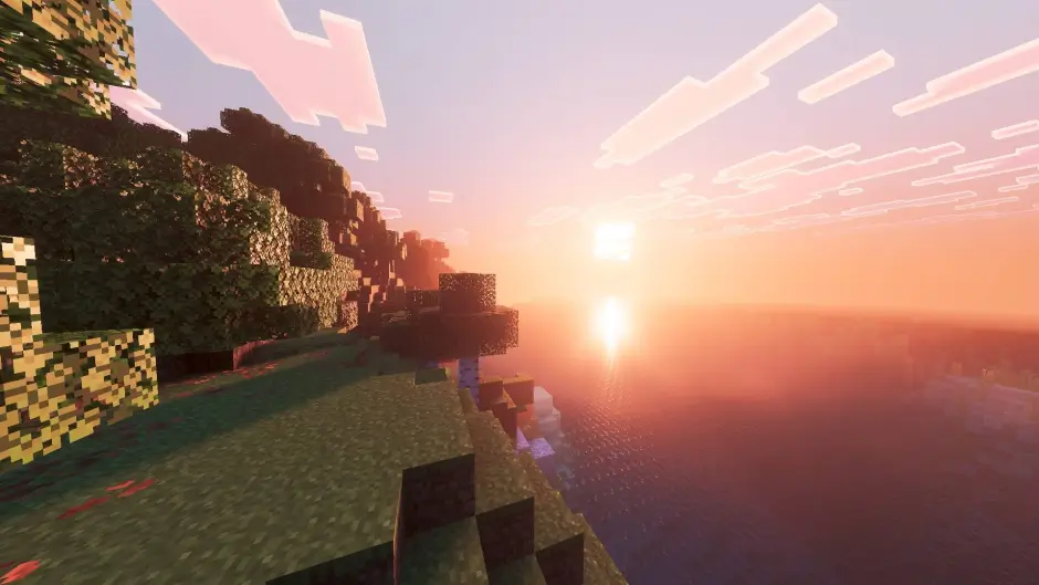 Красный закат над океаном у леса