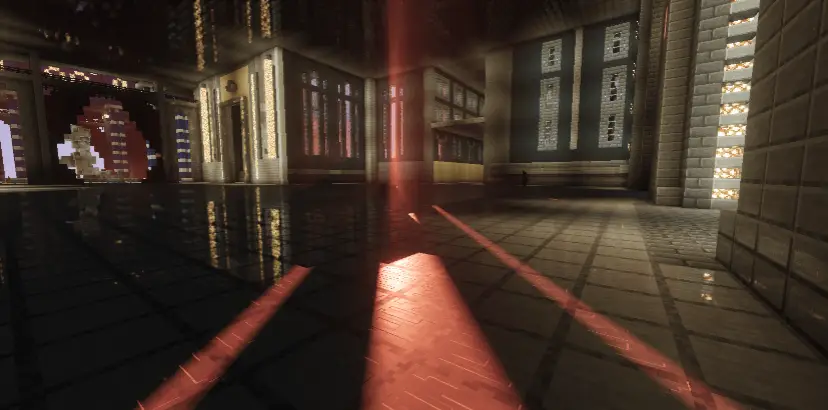 Яркие красные лучи в большой светлой комнате