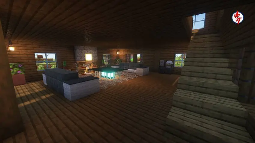 просторная гостинная с элементами декора