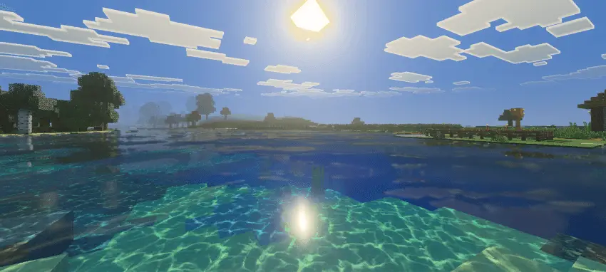 Яркое солнце над гладким озером