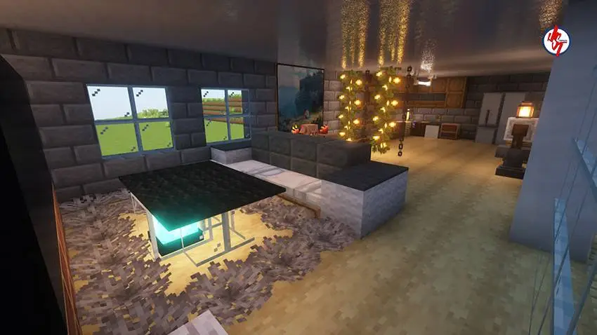 Просторна гостинная с обеденным столом и декором