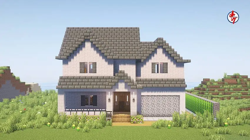 Белый дом на равнине с каменной крышей