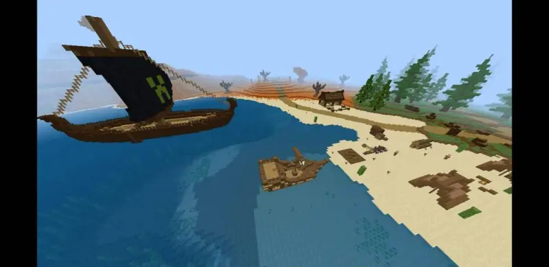 Просторная бухта с кораблями рядом с несколькими биомами