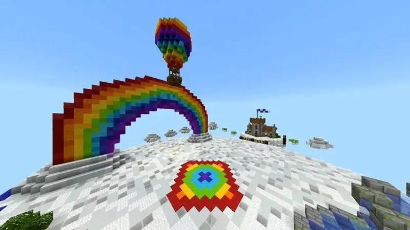 остров в большой радугой и воздушным шаром