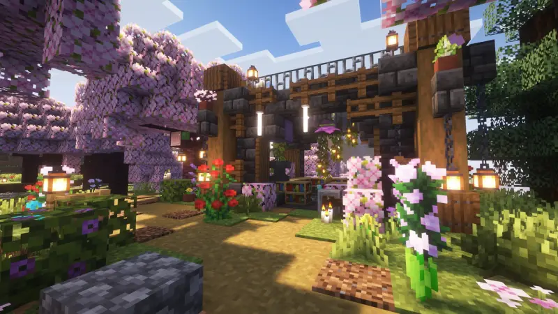 Уютный и детализированный двор с цветами