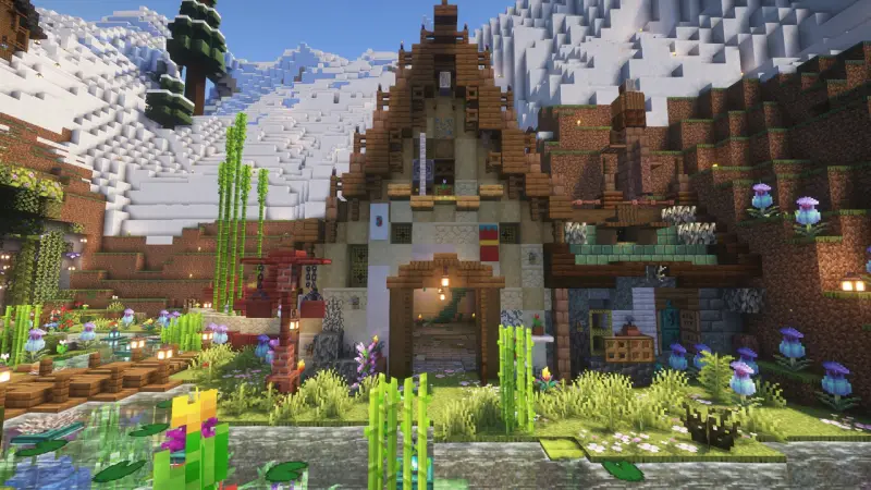 Живописный дров с небольшим домов возле холма