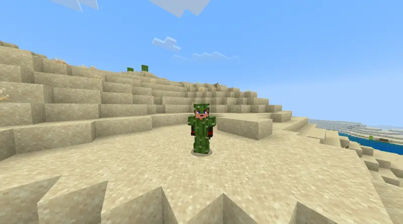 Игрок в броне из кактуса в пустыне